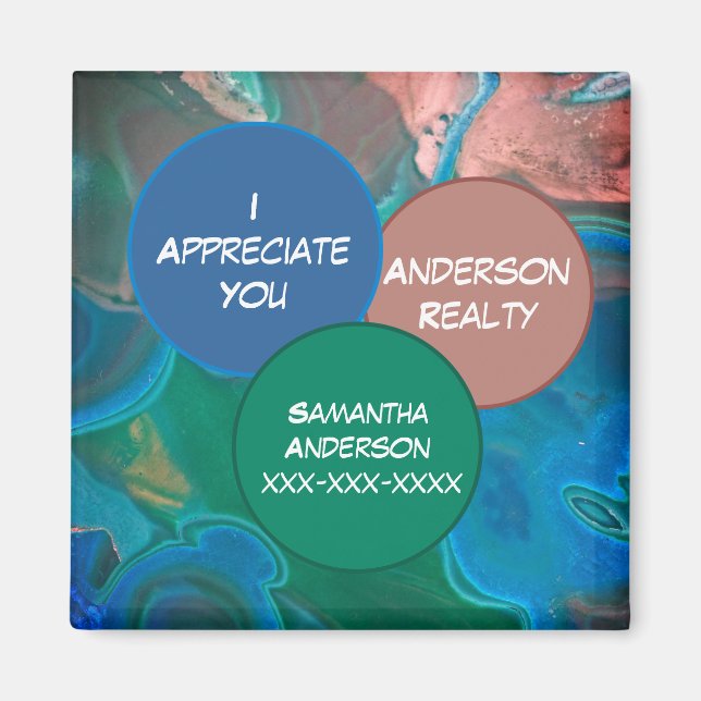 Realtor Tack Blue Gemstone Realty Business Promo Magnet (Framsidan)