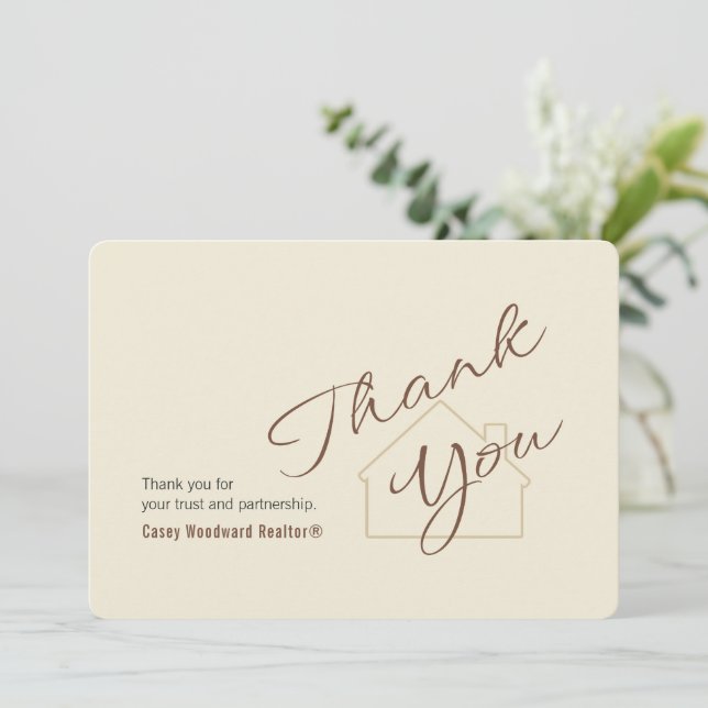 Realtor to Clients | Minimalist Script Thank You  Kort (Stående Fram)