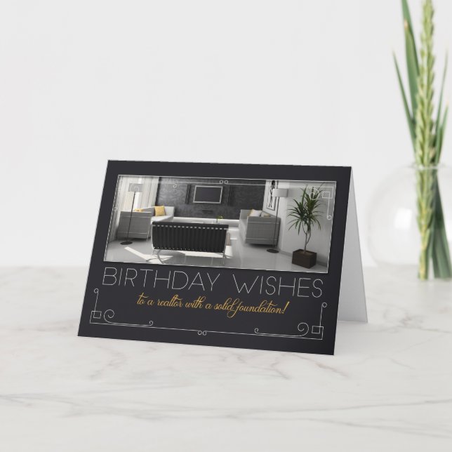 Realtor's Birthday Modern Insida Charcol Helgkort (Framsida)