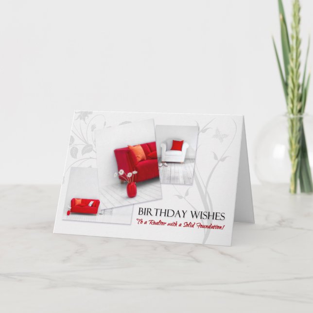 Realtor's Birthday Roligt Red White Home Insida Kort (Framsida)