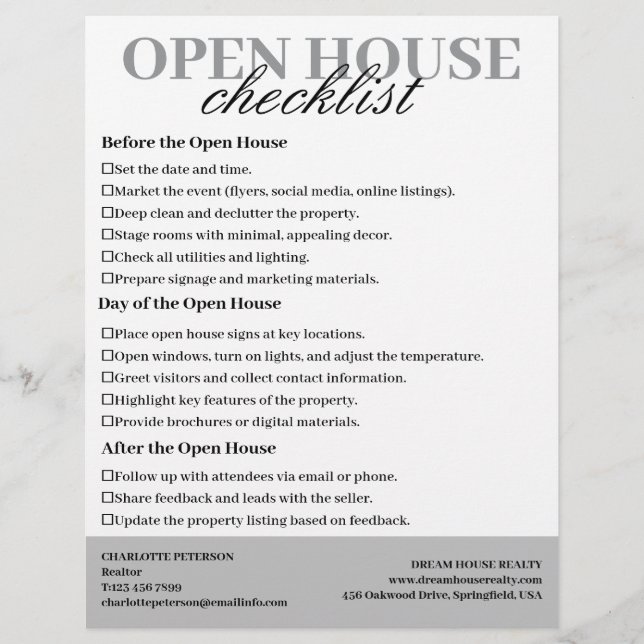 Realtors Open House-checklista Reklamblad (Framsidan)
