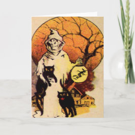 Reaper Black Cat (Vintage Halloween Card) Kort