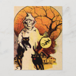 Reaper Black Cat (Vintage Halloween Card) Vykort
