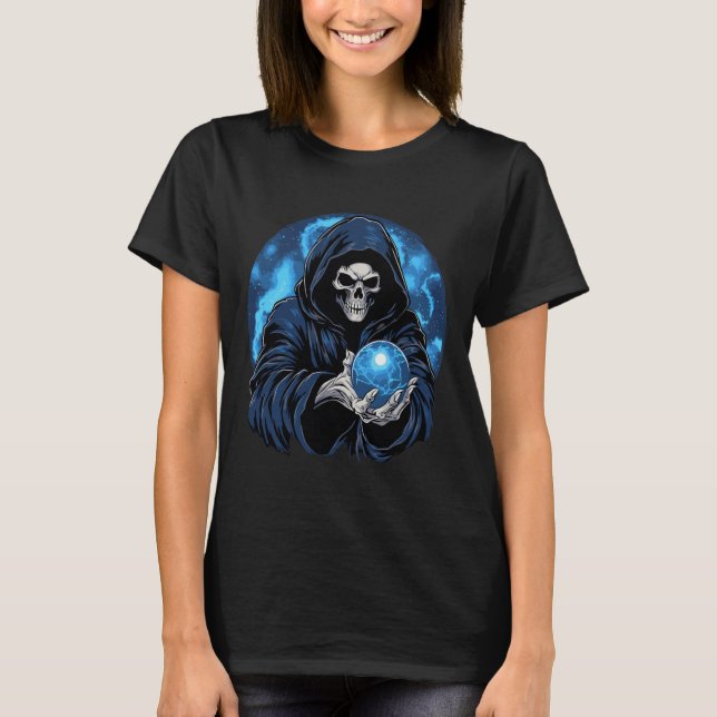 Reaper Death Skeleton Halloween T Shirt (Framsida)