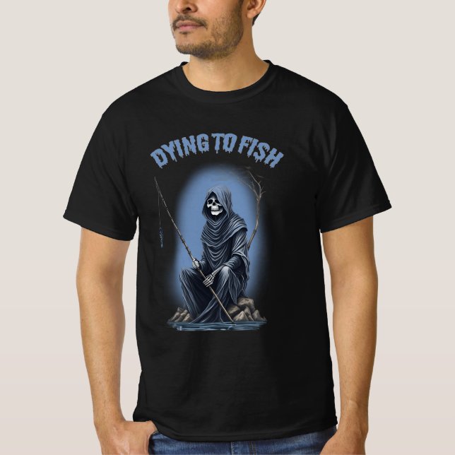 Reaper Dining to Fish Horror Halloween T Shirt (Framsida)