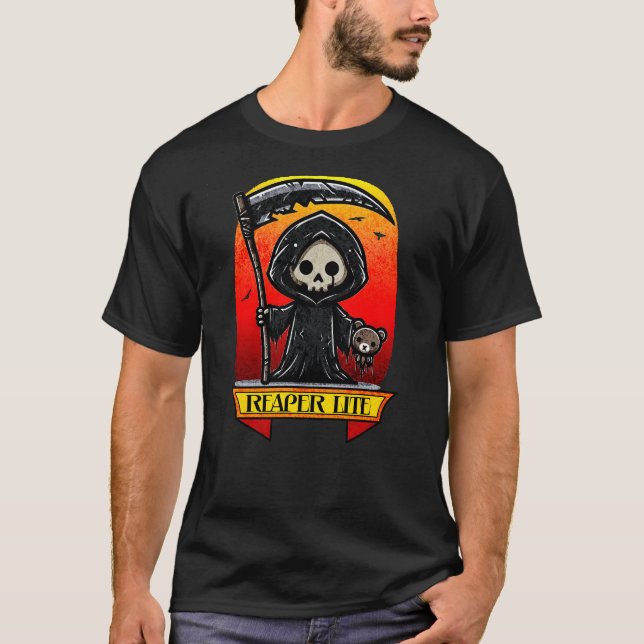 Reaper Lite Halloween T-Shirt - Cute Grim Reaper w (Framsida)