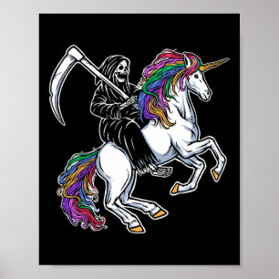 Reaper Riding Unicorn Rainbow Skeleton Halloween Poster