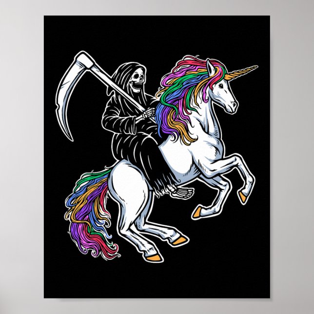 Reaper Riding Unicorn Rainbow Skeleton Halloween Poster (Framsidan)