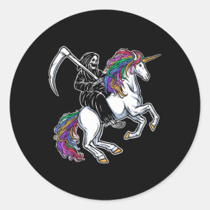 Reaper Riding Unicorn Rainbow Skeleton Halloween Runt Klistermärke