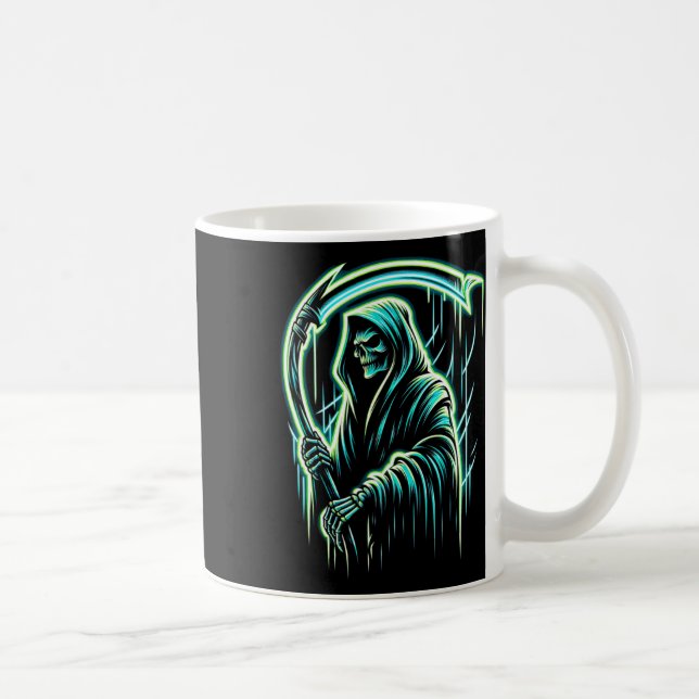 Reaper Skeleton Skull Coola Halloween Heavy Metall Kaffemugg (Höger)