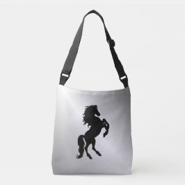 Rearing Black Stallion / Horse på Silver Axelväska