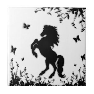 Rearing Black Stallion Kakelplatta