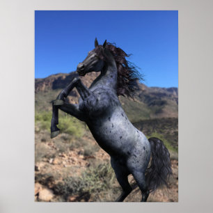 Rearing Blue Roan Horse in the Desert Art Print Poster