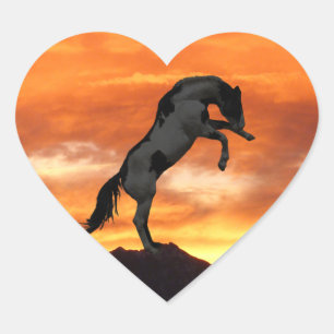 Rearing Horse Heart Stickers Hjärtformat Klistermärke