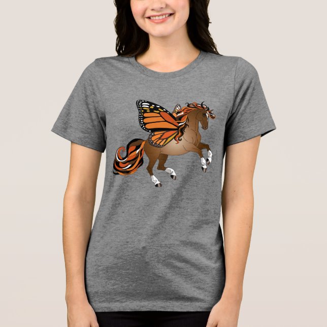 Rearing Horse med Monarch Butterfly Vingar T Shirt (Framsida)