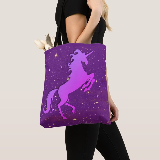 Rearing Lila Unicorn Tote Bag Tygkasse (Närbild)