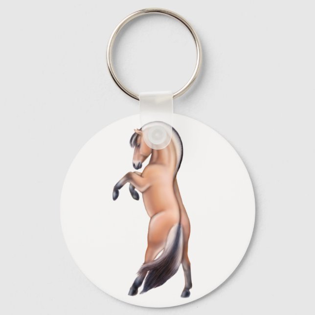 Rearing Norwegian Fjord Horse Keychain Nyckelring (Framsida)