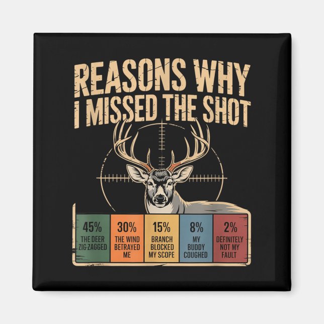 Reasons Why I Missed The Shot Funny Deer Hunting E Magnet (Framsidan)
