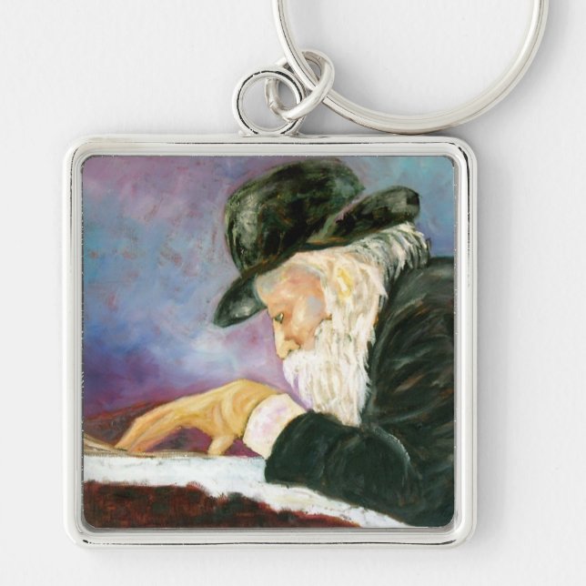 Rebbe Fyrkantig Silverfärgad Nyckelring (Framsidan)