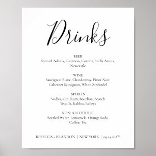 Rebecca Enkel Kalligrafi Drycker Bröllopsskylt Poster