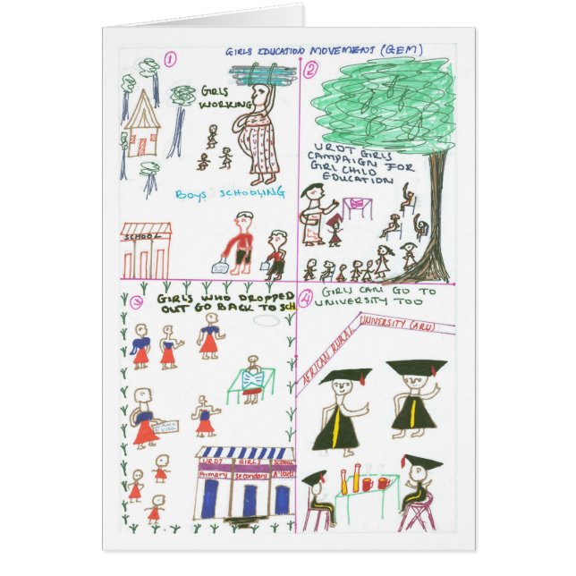 Rebecca förklarar flickautbildningsrörelse hälsningskort (Framsidan)