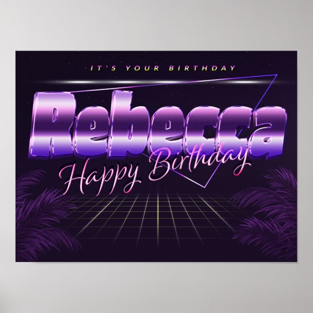 Rebecca Namn Vorname lila retro Poster Geburtstag (Framsidan)
