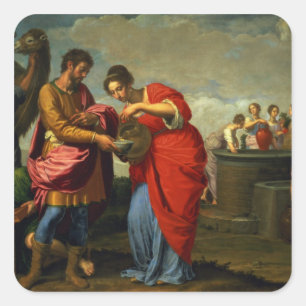 Rebecca och Eliezer vid brunnen, 1626-27 Fyrkantigt Klistermärke