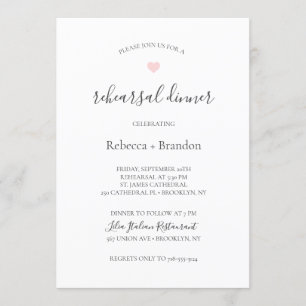 Rebecca Rosa Heart Calligraphy Rehearsal Dinner Inbjudningar