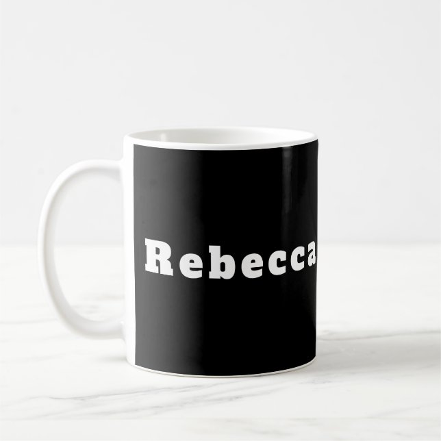 Rebecca schwarz weiß personalisiert kaffemugg (Vänster)