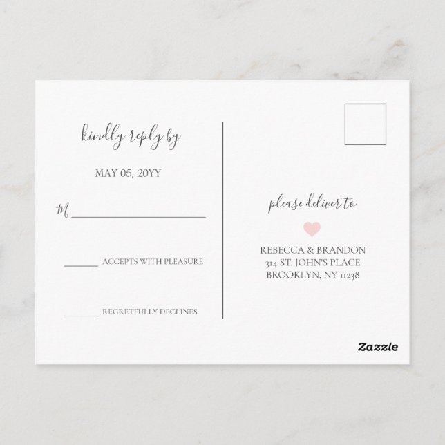 Rebecca Simple Elegant Calligraphy Bröllop OSA Vykort (Baksida)