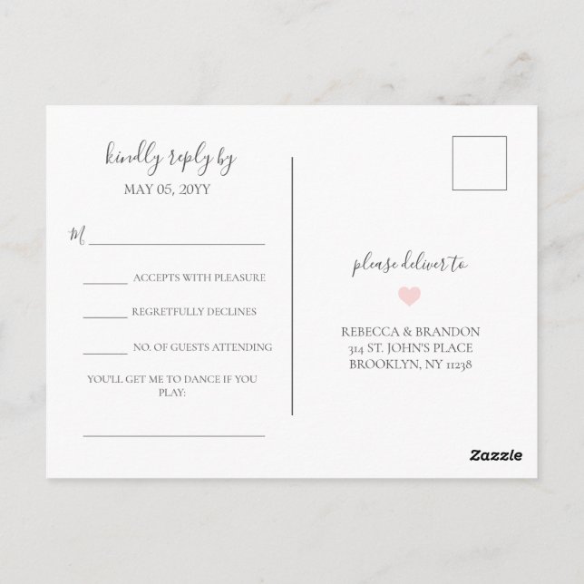 Rebecca Simple Elegant Sång Request OSA Bröllop Vykort (Baksida)