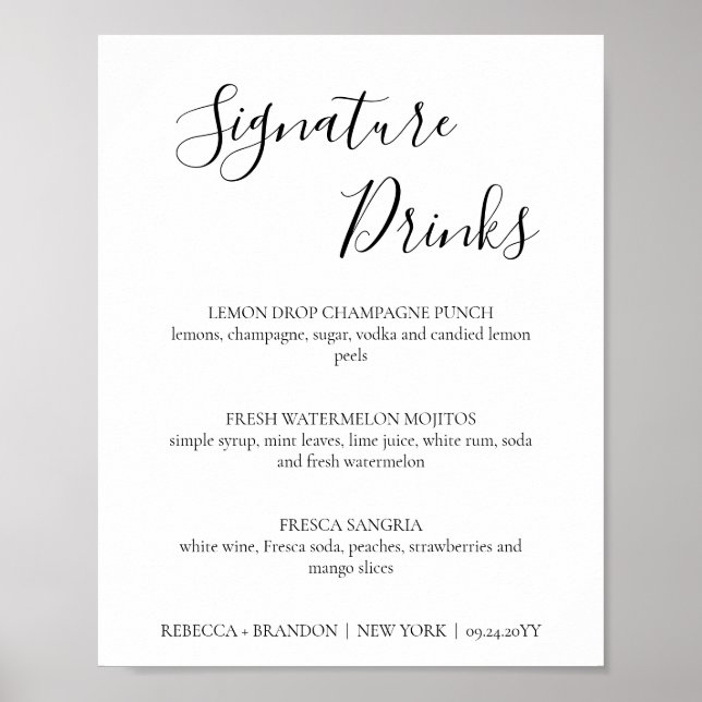 Rebecca Simple Signature Drinks Bröllopsskylt Poster (Framsidan)