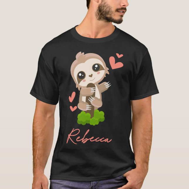 Rebecca Sloth Flicka Cute Hearts T Shirt (Framsida)