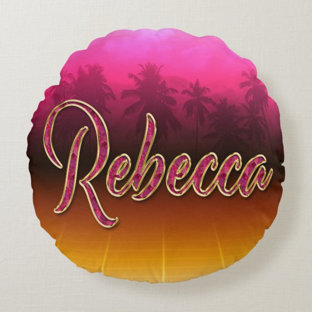 Rebecca Vorname Name golden pink Kissen Rund Kudde (Framsidan)