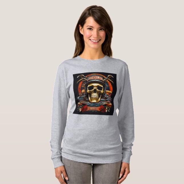 "Rebel Rhythms: Vintage Sten & Roll Skull T-shirt (Hel framsida)