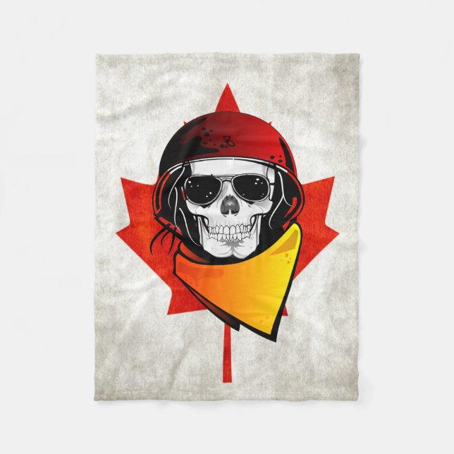 Rebel Skull Distress Canadian Flagga Fleecefilt (Framsidan)