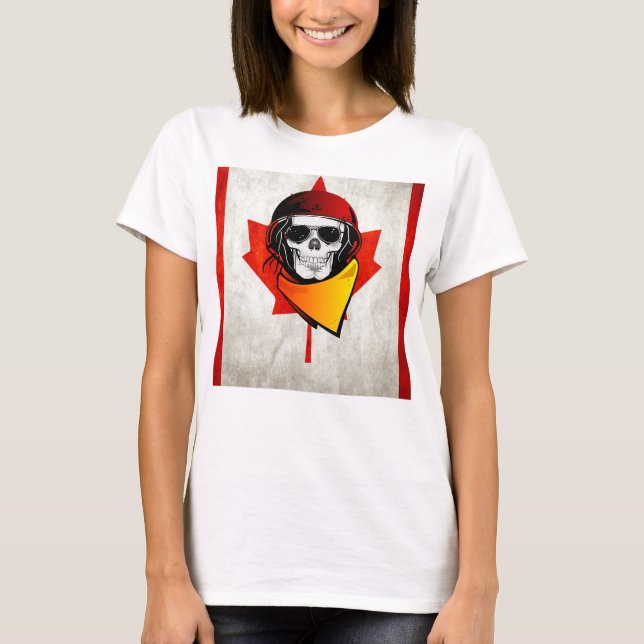 Rebel Skull Distress Canadian Flagga Tee Shirt (Framsida)