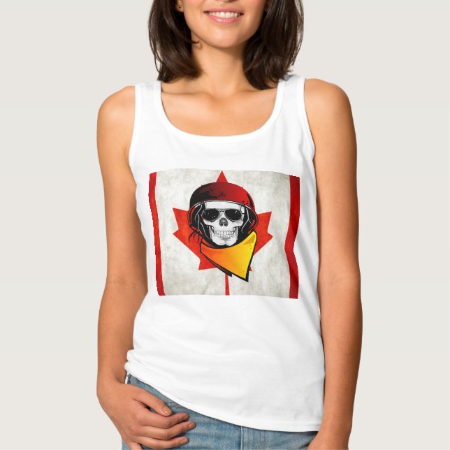 Rebel Skull Distress Canadian Flagga Tee Shirt (Framsida)