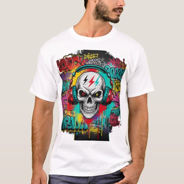 Rebel Skull Graffiti Explosion | Urban Streetwear T Shirt (Framsida)