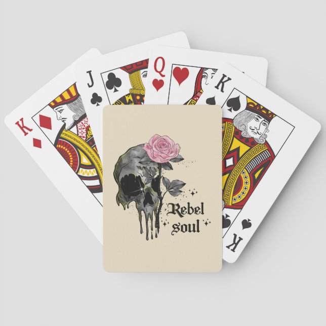 Rebel Soul - Gothic Skull med Rosa ros Casinokort (Baksidan)