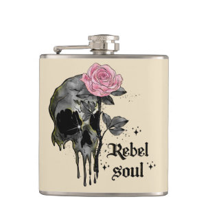Rebel Soul - Gothic Skull med Rosa ros Fickplunta
