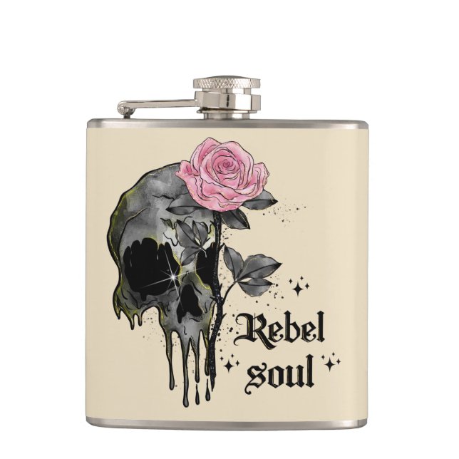 Rebel Soul - Gothic Skull med Rosa ros Fickplunta (Framsidan)