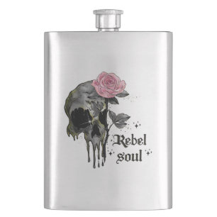 Rebel Soul - Gothic Skull med Rosa ros Fickplunta