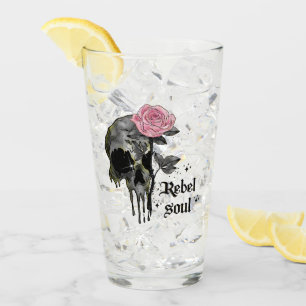 Rebel Soul - Gothic Skull med Rosa ros Glaskopp