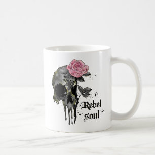 Rebel Soul - Gothic Skull med Rosa ros Kaffemugg