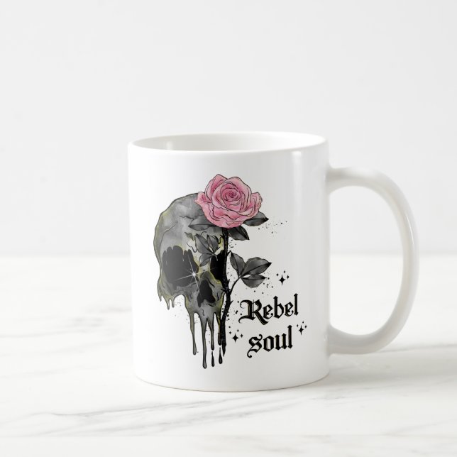 Rebel Soul - Gothic Skull med Rosa ros Kaffemugg (Höger)