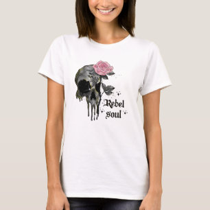 Rebel Soul - Gothic Skull med Rosa ros T Shirt