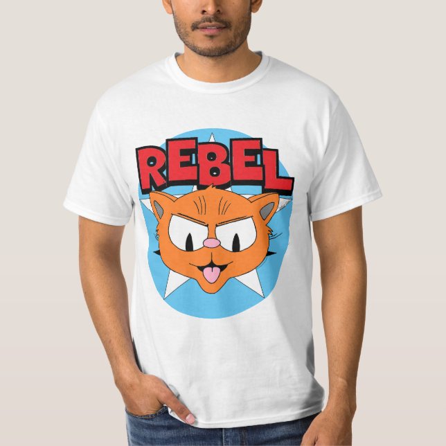 REBEL Tecknad Cat Señor Gato™on White Star T Shirt (Framsida)