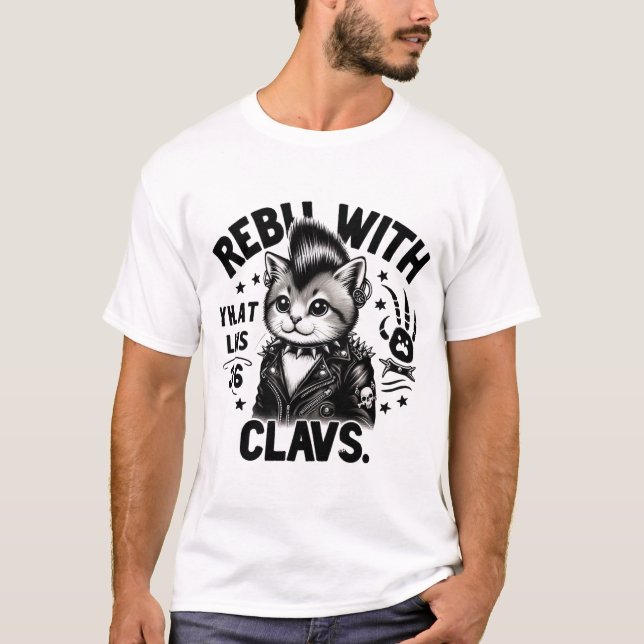 Rebel With Claws Punk Cat Edgy Rock Style Cat  T Shirt (Framsida)