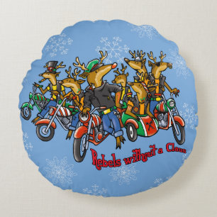 Rebeller utan Claus Reindeer Blue-Helgdag Rund Kudde